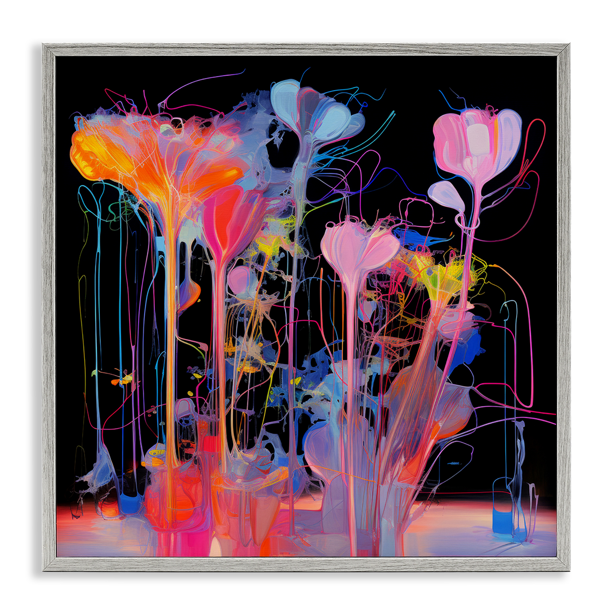 Stupell Industries Bold Otherworldly Blossoms Abstract Painting Gray Framed Art Print Wall Art, 24 x 24