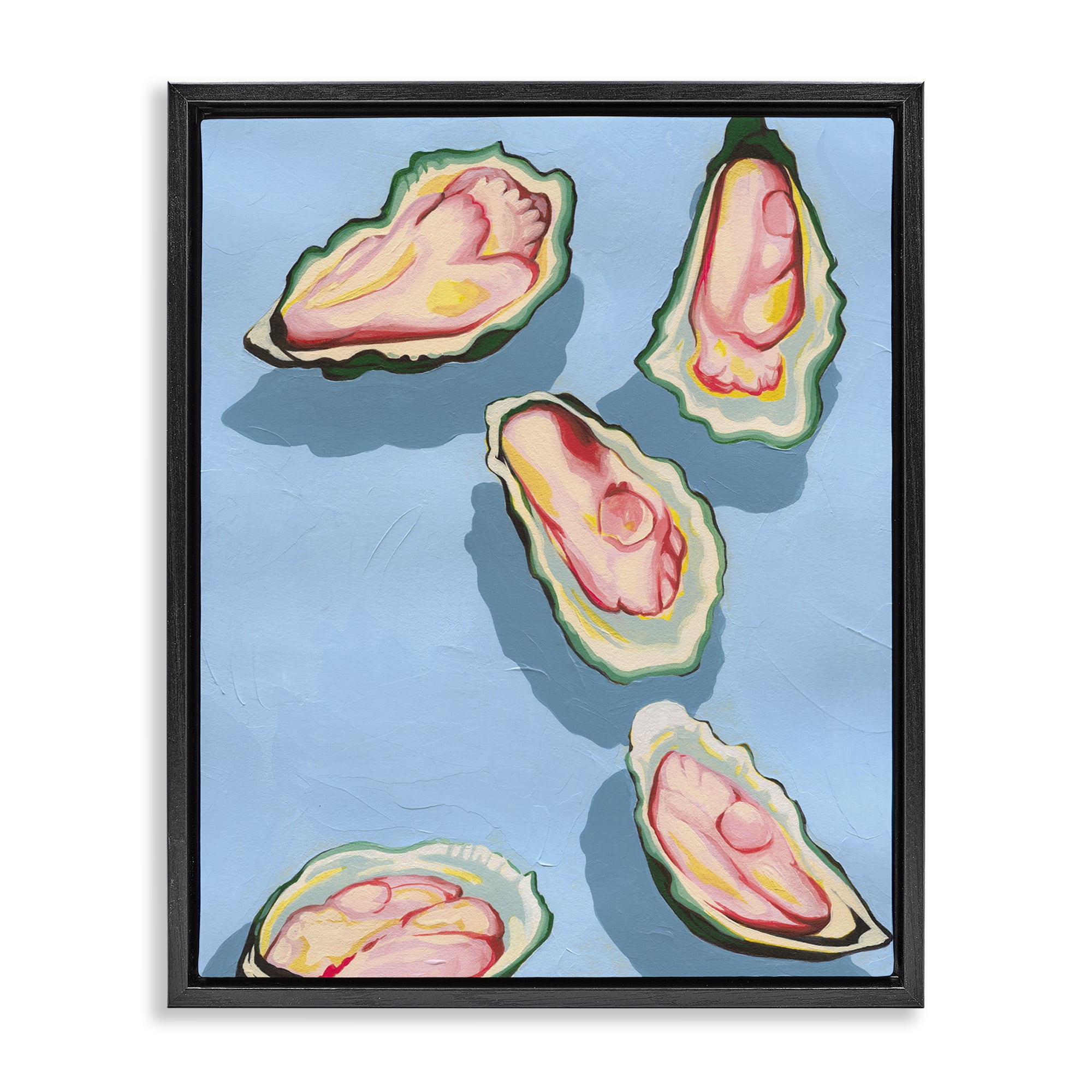 Stupell Industries Bold Oysters on Blue Animals & Insects Painting Black Floater Framed Canvas Art Print Wall Art, 17 x 21