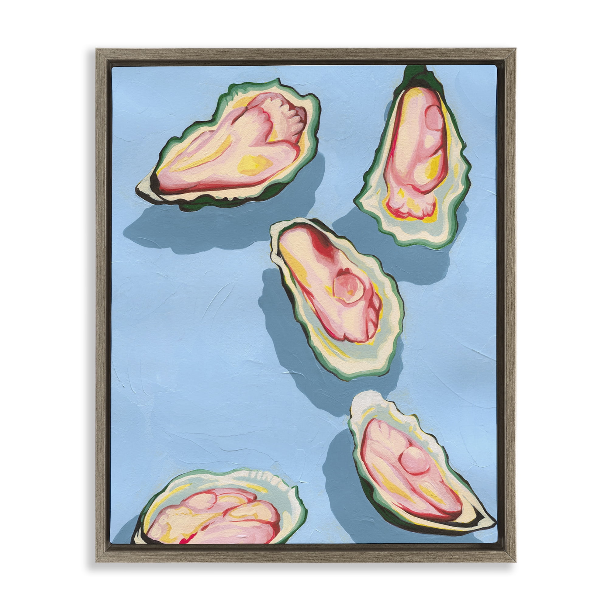 Stupell Industries Bold Oysters on Blue Animals & Insects Painting Brown Floater Framed Canvas Art Print Wall Art, 25 x 31