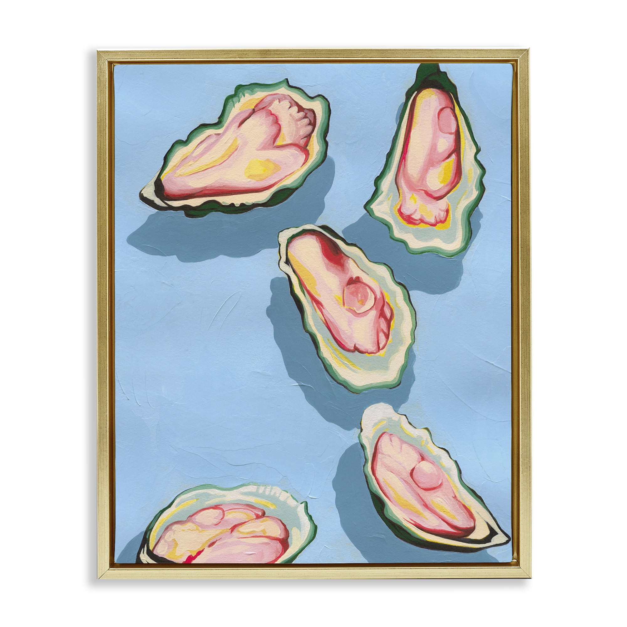 Stupell Industries Bold Oysters on Blue Animals & Insects Painting Gold Floater Framed Canvas Art Print Wall Art, 25 x 31