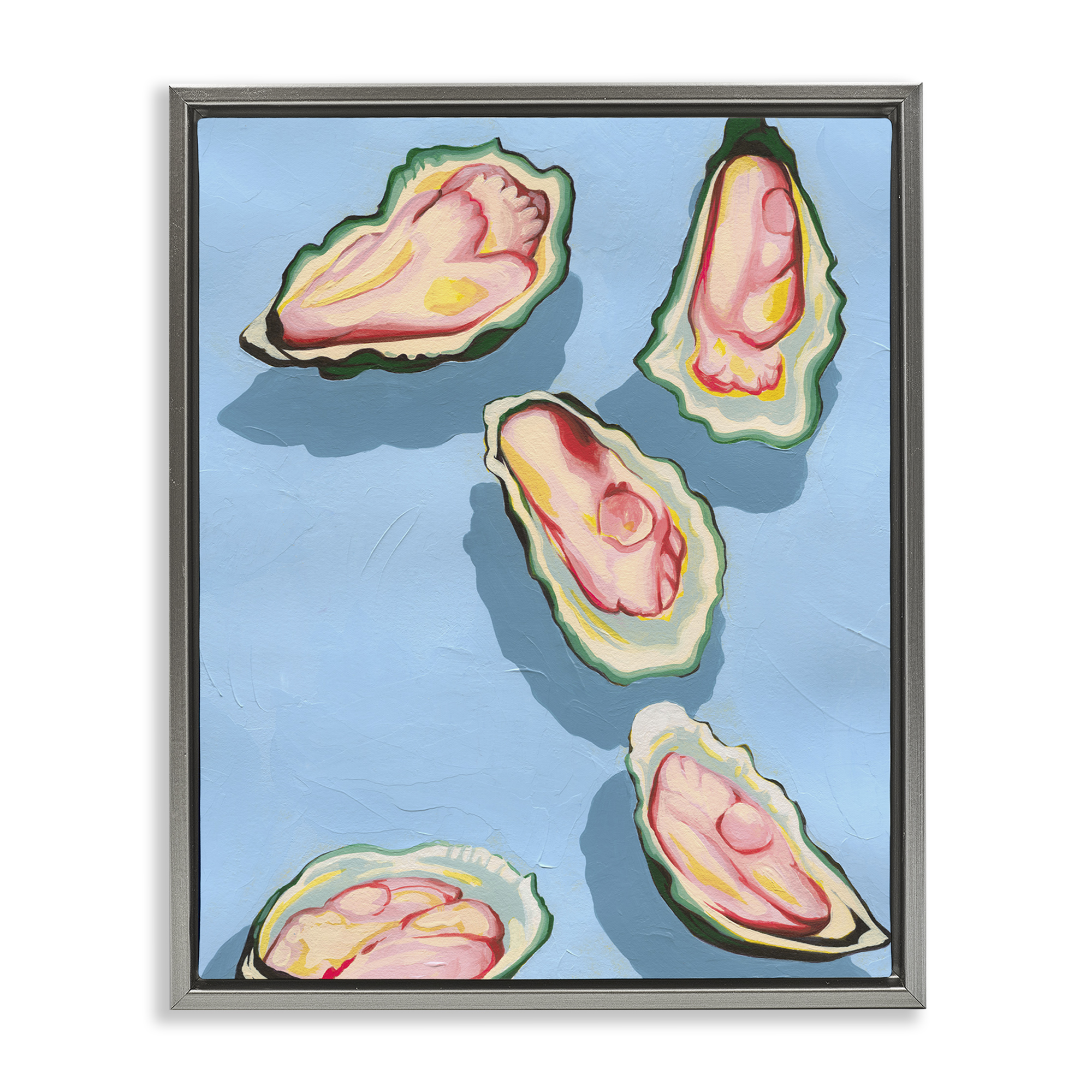 Stupell Industries Bold Oysters on Blue Animals & Insects Painting Gray Floater Framed Canvas Art Print Wall Art, 17 x 21