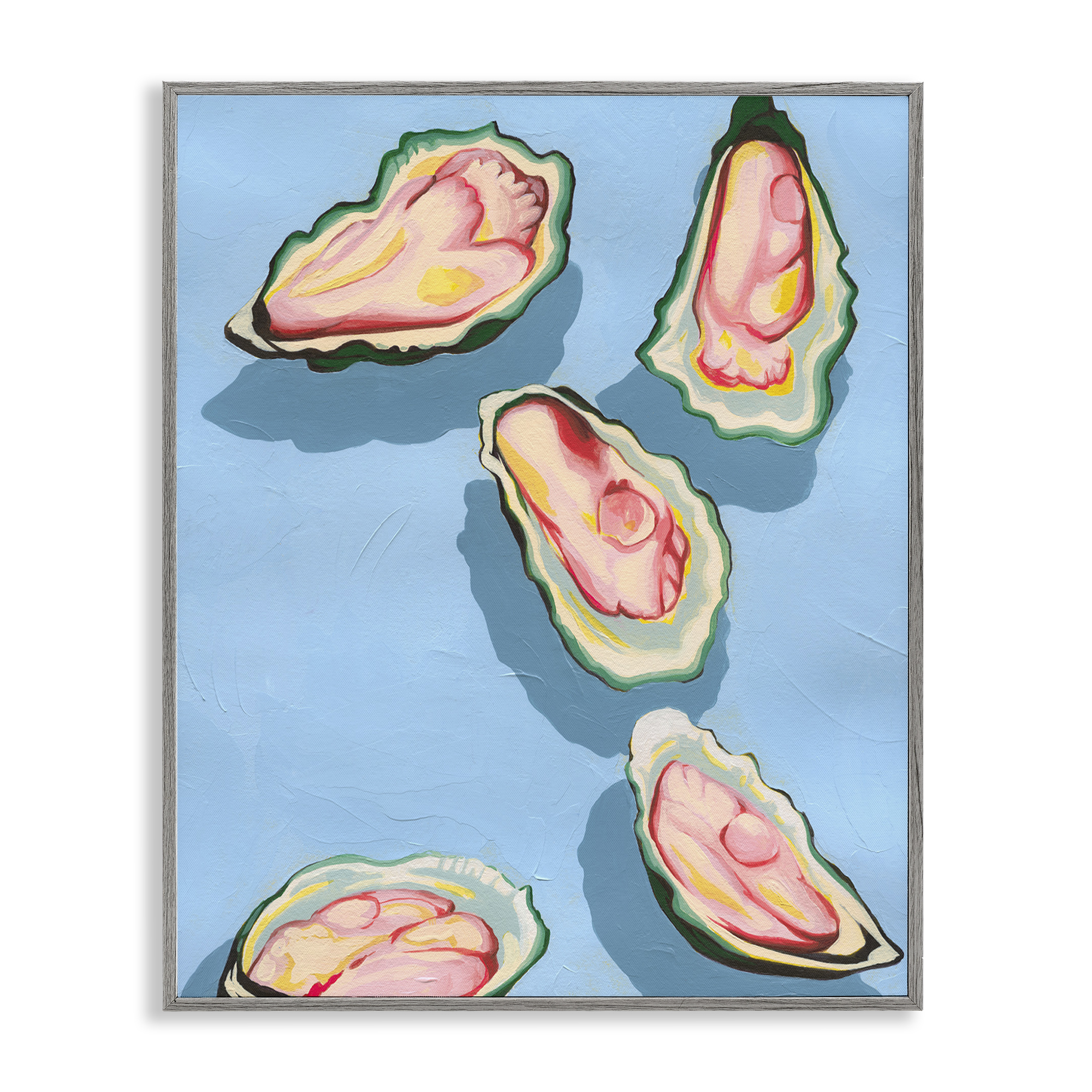 Stupell Industries Bold Oysters on Blue Animals & Insects Painting Gray Framed Art Print Wall Art, 24 x 30