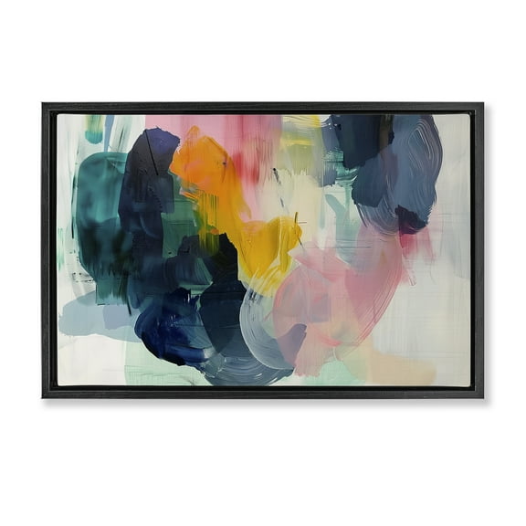 Stupell Industries Bold Paint Strokes Abstract Painting Black Floater Framed Canvas Art Print Wall Art, 25 x 17