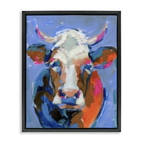Stupell Industries Bold Paint Strokes Cow Animals & Insects Painting Black Floater Framed Canvas Art Print Wall Art, 17 x 21