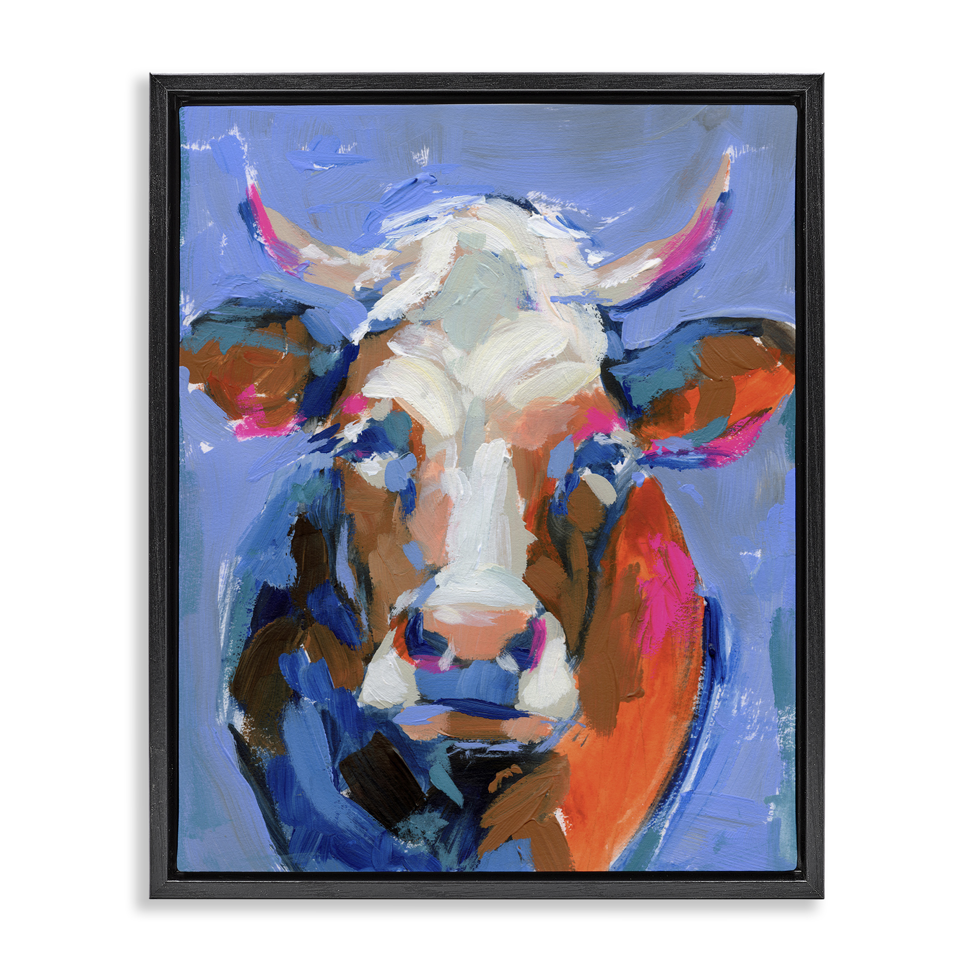 Stupell Industries Bold Paint Strokes Cow Animals & Insects Painting Black Floater Framed Canvas Art Print Wall Art, 25 x 31