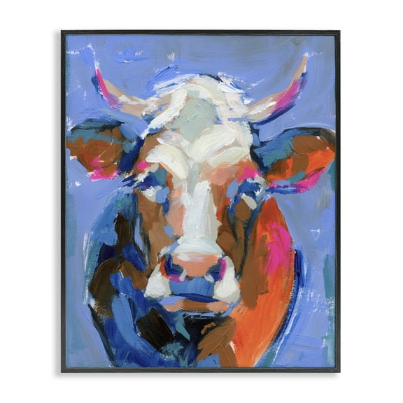 Stupell Industries Bold Paint Strokes Cow Animals & Insects Painting Black Framed Art Print Wall Art, 11 x 14