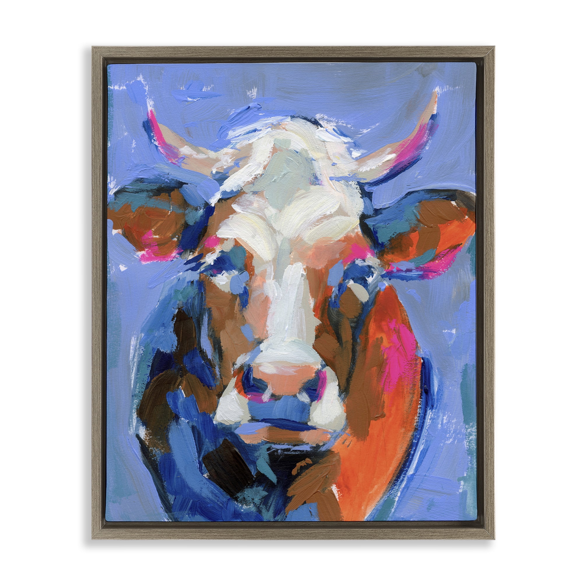 Stupell Industries Bold Paint Strokes Cow Animals & Insects Painting Brown Floater Framed Canvas Art Print Wall Art, 17 x 21
