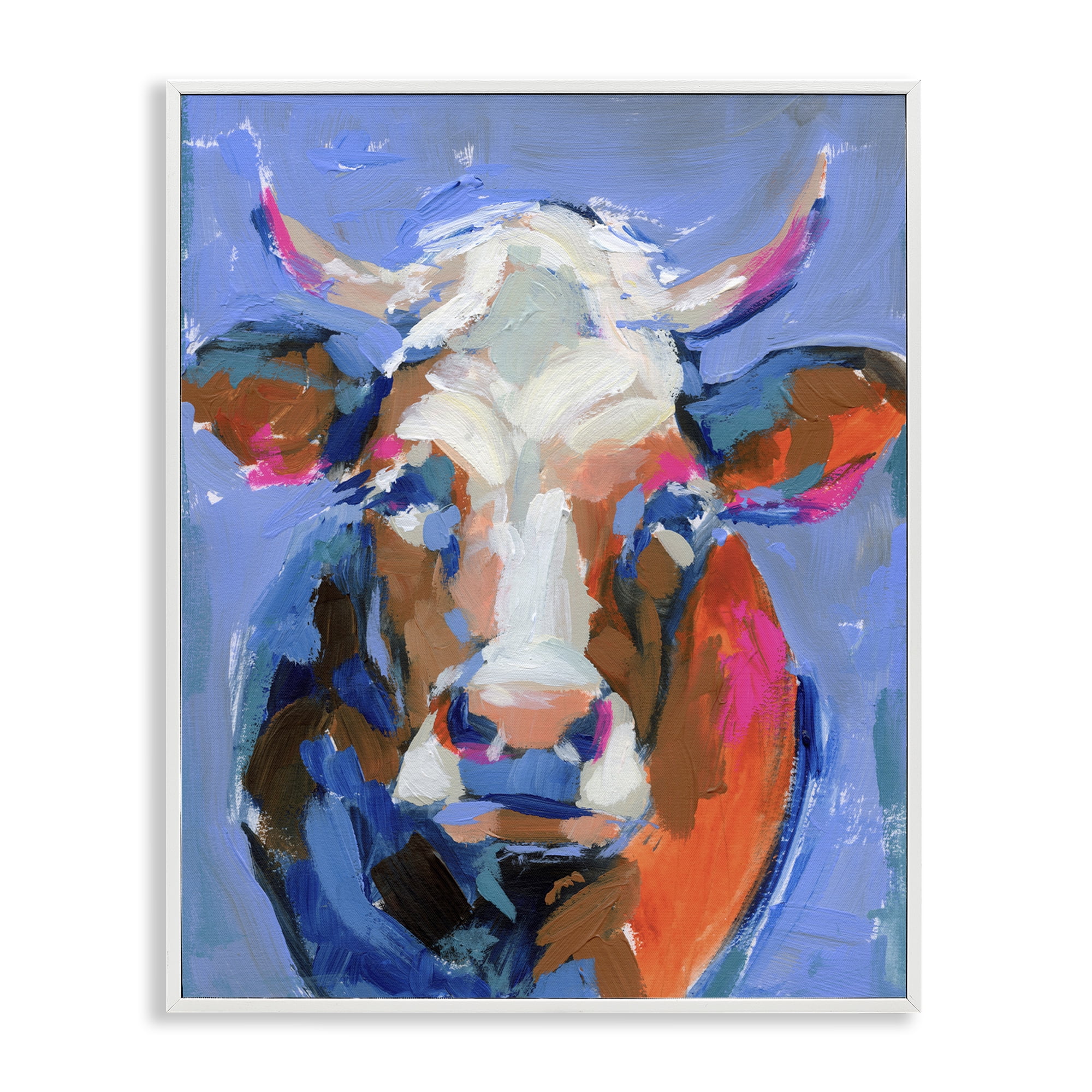 Stupell Industries Bold Paint Strokes Cow Animals & Insects Painting White Framed Art Print Wall Art, 24 x 30