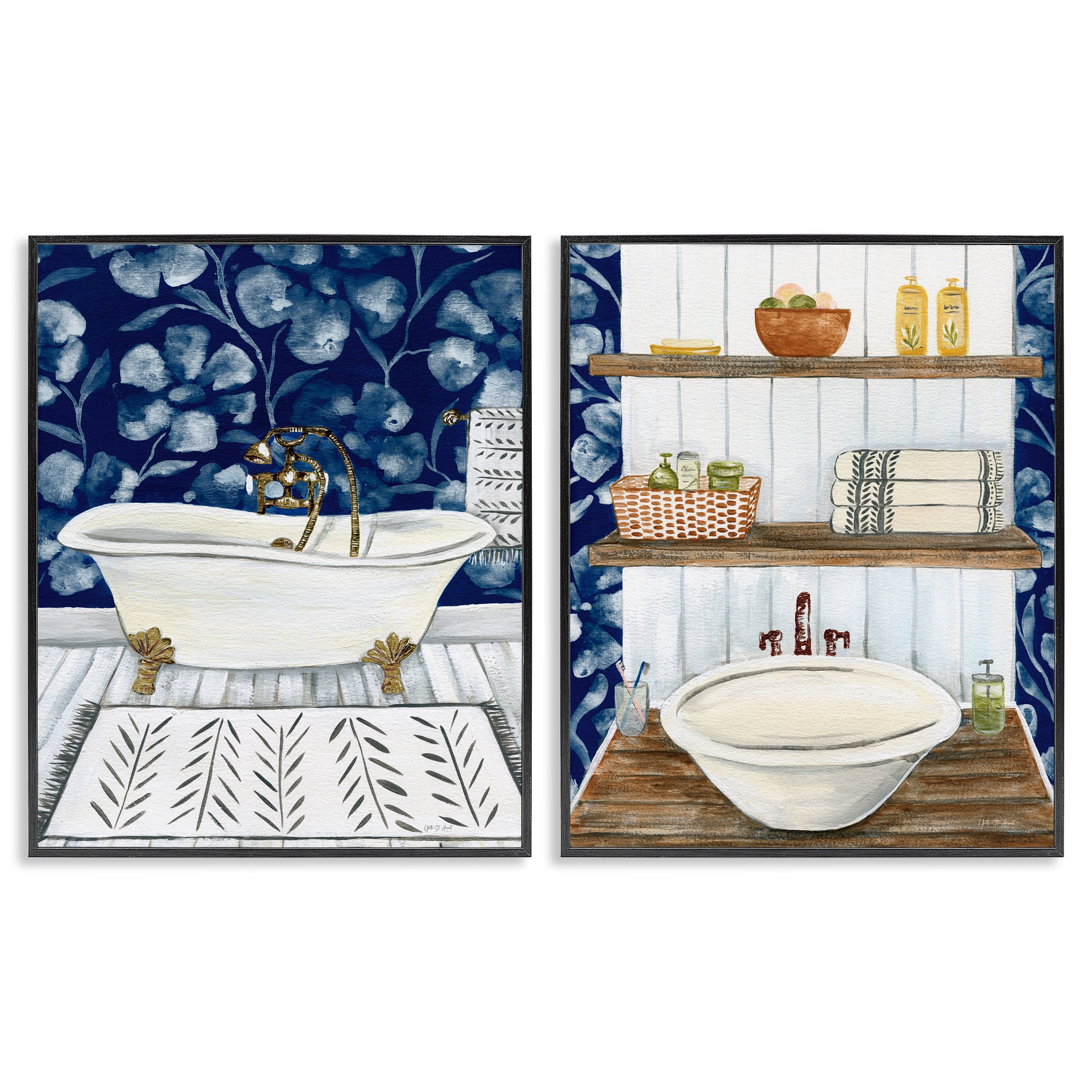 Stupell Industries Bold Painted Farmhouse Bathroom Bath & Laundry Painting Black Framed Art Print Wall Art, 24 x 30, Set of 2
