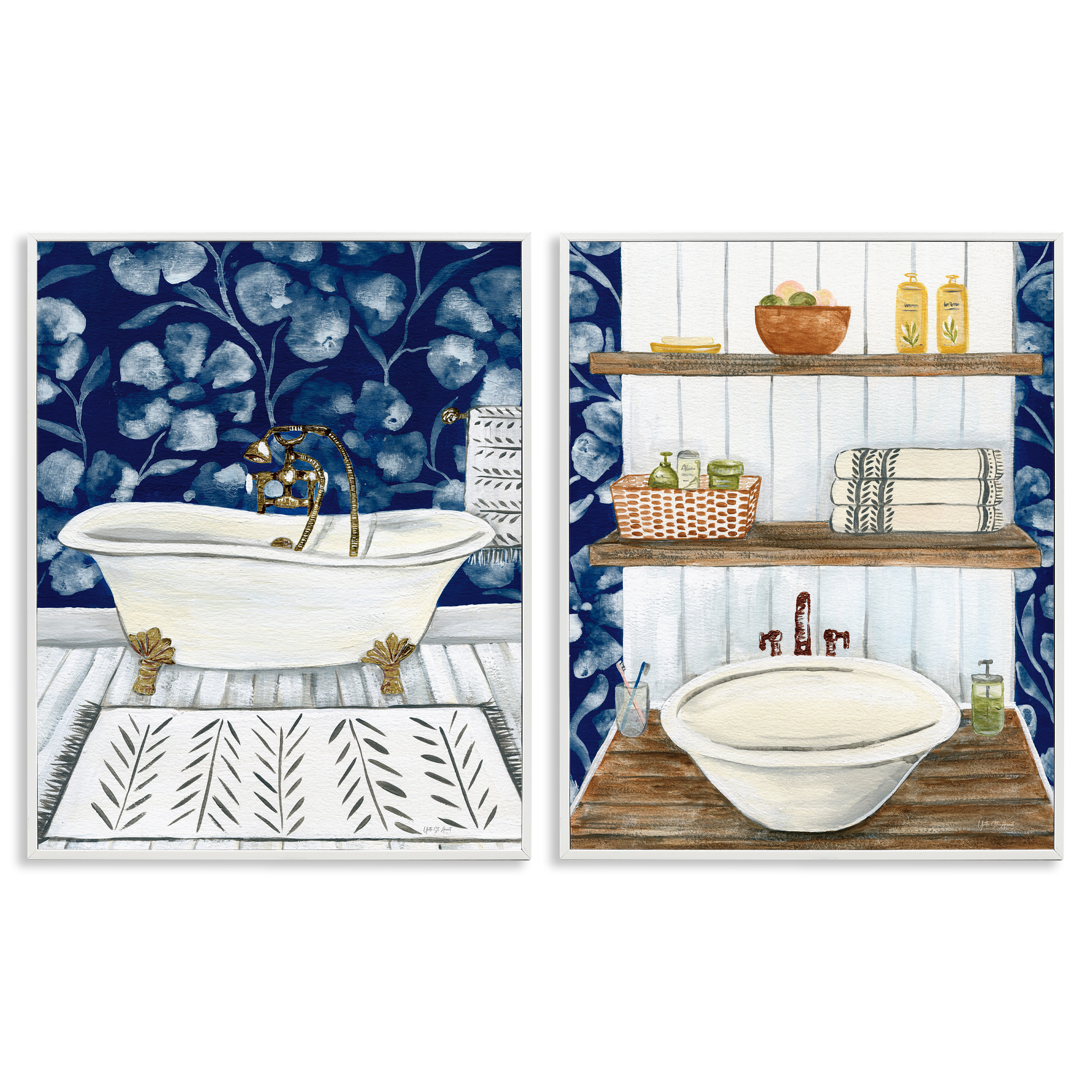 Stupell Industries Bold Painted Farmhouse Bathroom Bath & Laundry Painting White Framed Art Print Wall Art, 16 x 20, Set of 2