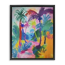 Stupell Industries Bold Palm Paradise Coastal Painting Black Floater Framed Canvas Art Print Wall Art, 17 x 21