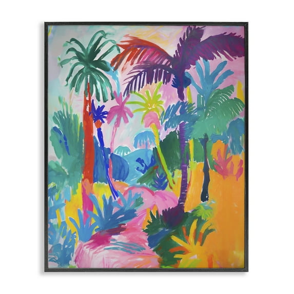 Stupell Industries Bold Palm Paradise Coastal Painting Black Framed Art Print Wall Art, 16 x 20