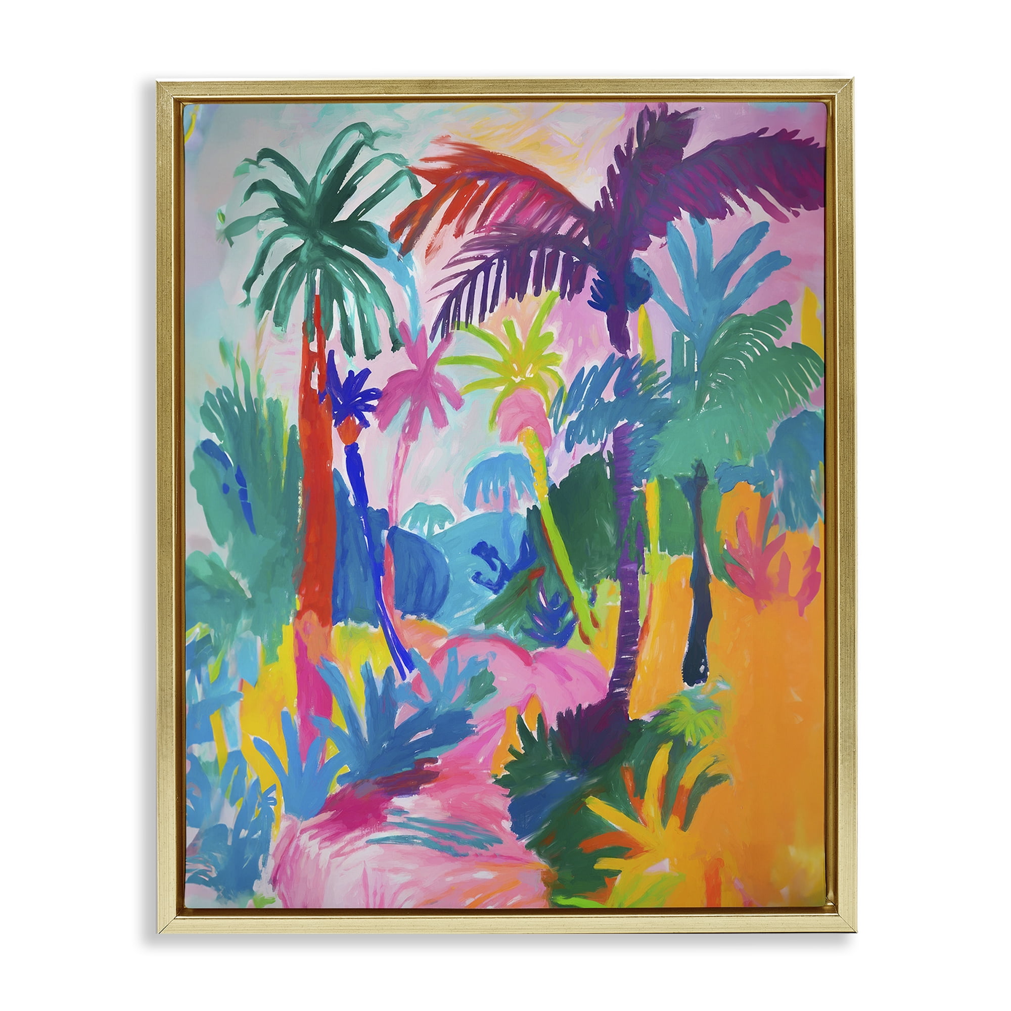 Stupell Industries Bold Palm Paradise Coastal Painting Gold Floater Framed Canvas Art Print Wall Art, 25 x 31