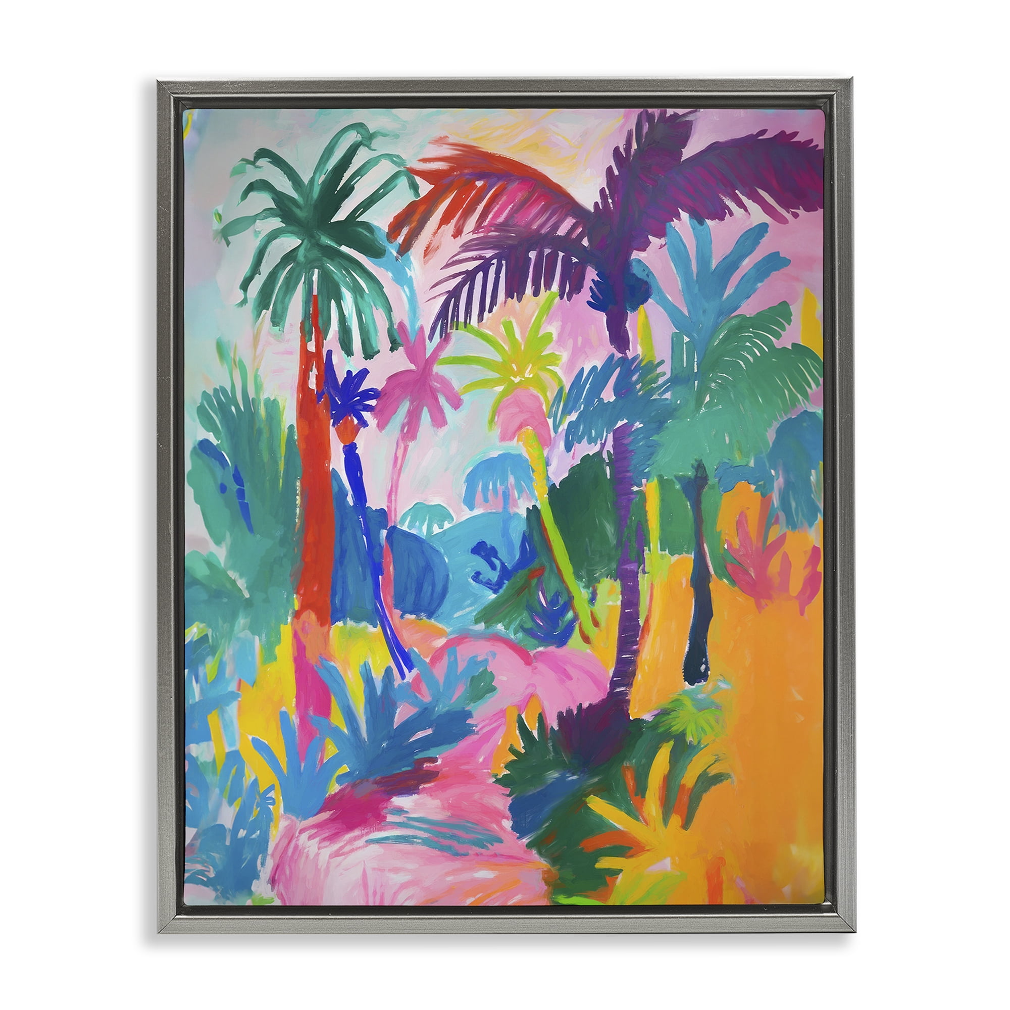Stupell Industries Bold Palm Paradise Coastal Painting Gray Floater Framed Canvas Art Print Wall Art, 17 x 21