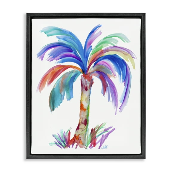 Stupell Industries Bold Palm Tree Botanical & Floral Painting Black Floater Framed Canvas Art Print Wall Art, 17 x 21
