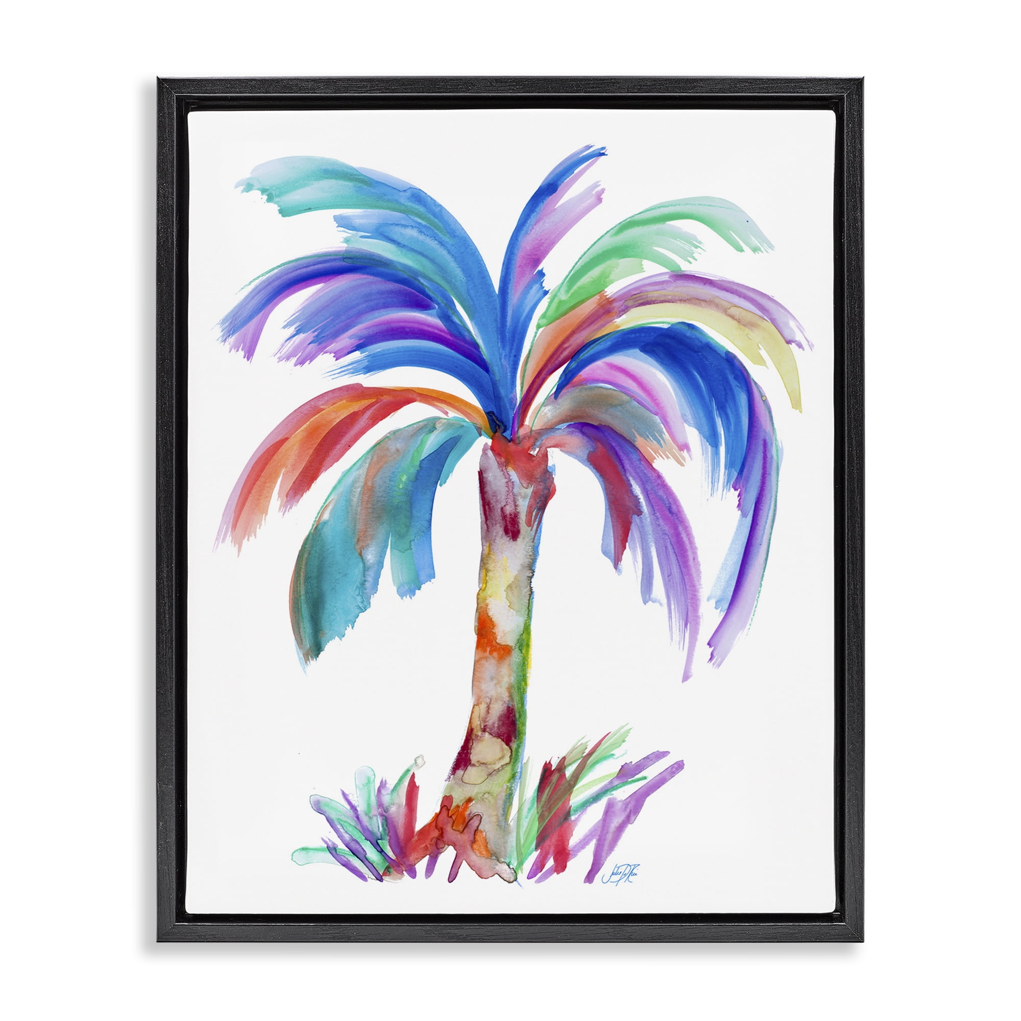 Stupell Industries Bold Palm Tree Botanical & Floral Painting Black Floater Framed Canvas Art Print Wall Art, 25 x 31