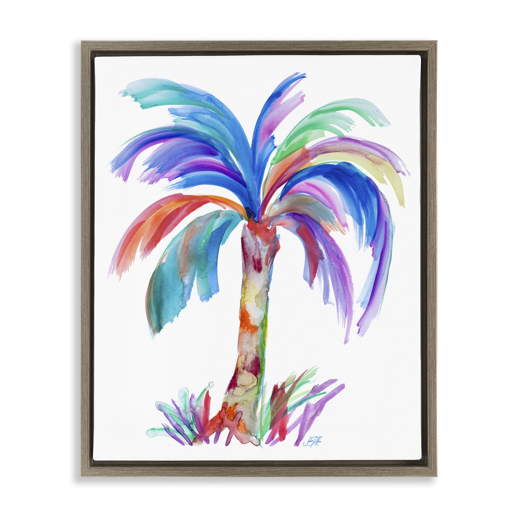 Stupell Industries Bold Palm Tree Botanical & Floral Painting Brown Floater Framed Canvas Art Print Wall Art, 25 x 31
