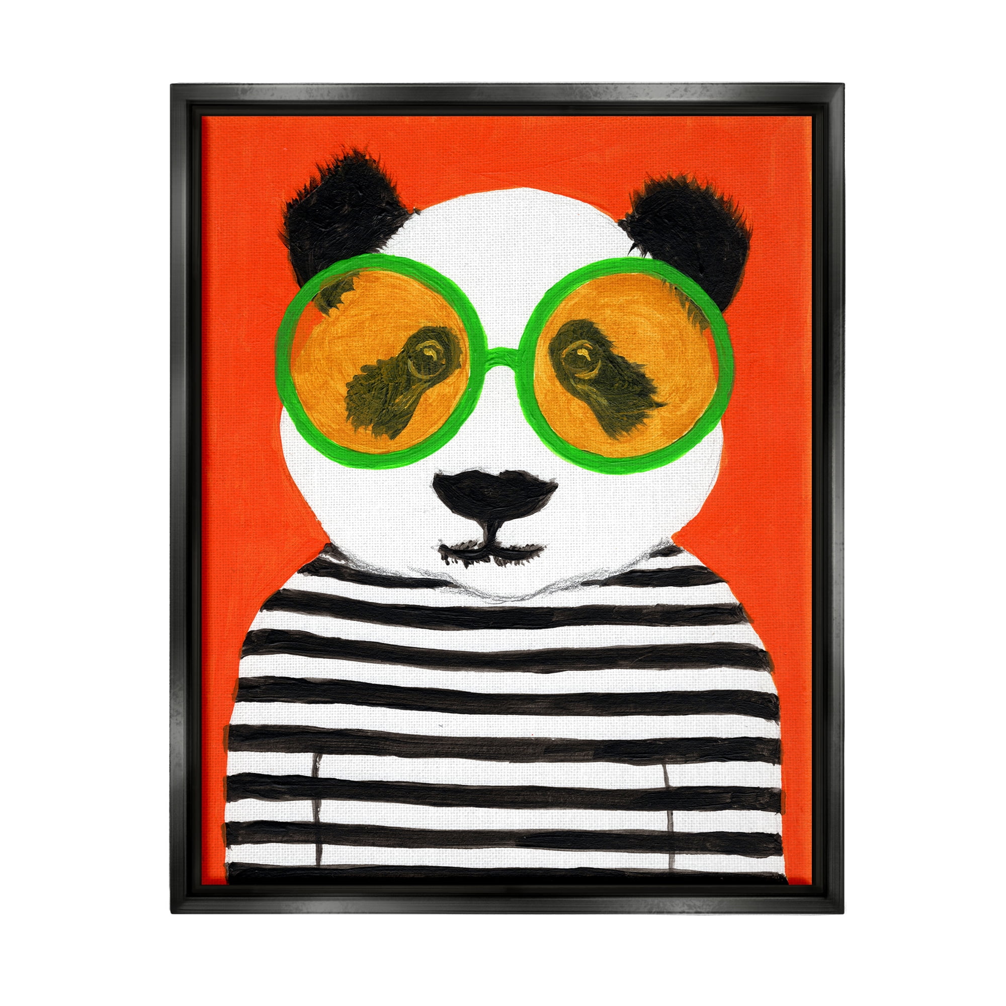 Stupell Industries Bold Panda Bear Striped Shirt Animals & Insects Painting Black Floater Framed Art Print Wall Art