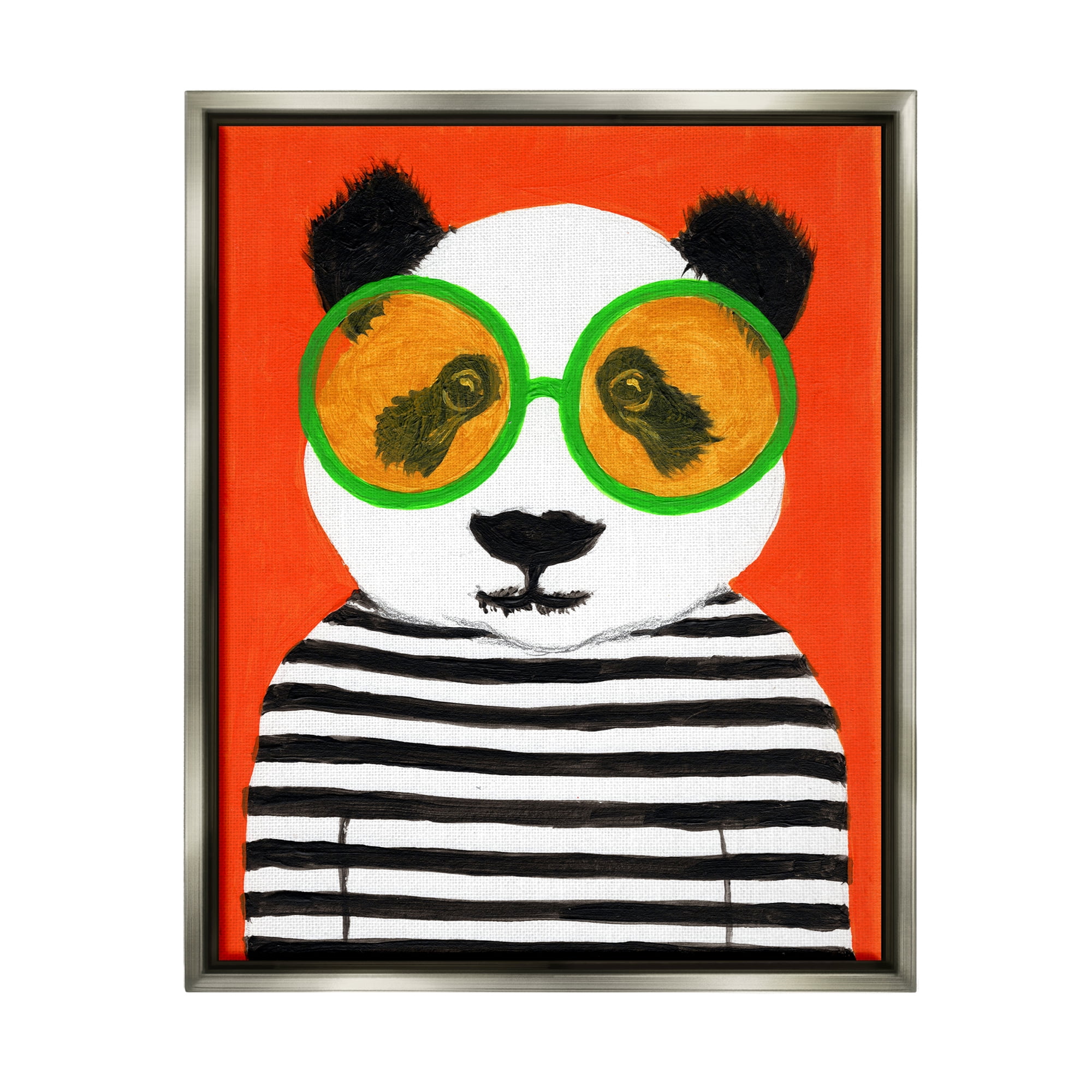Stupell Industries Bold Panda Bear Striped Shirt Animals & Insects Painting Gray Floater Framed Art Print Wall Art