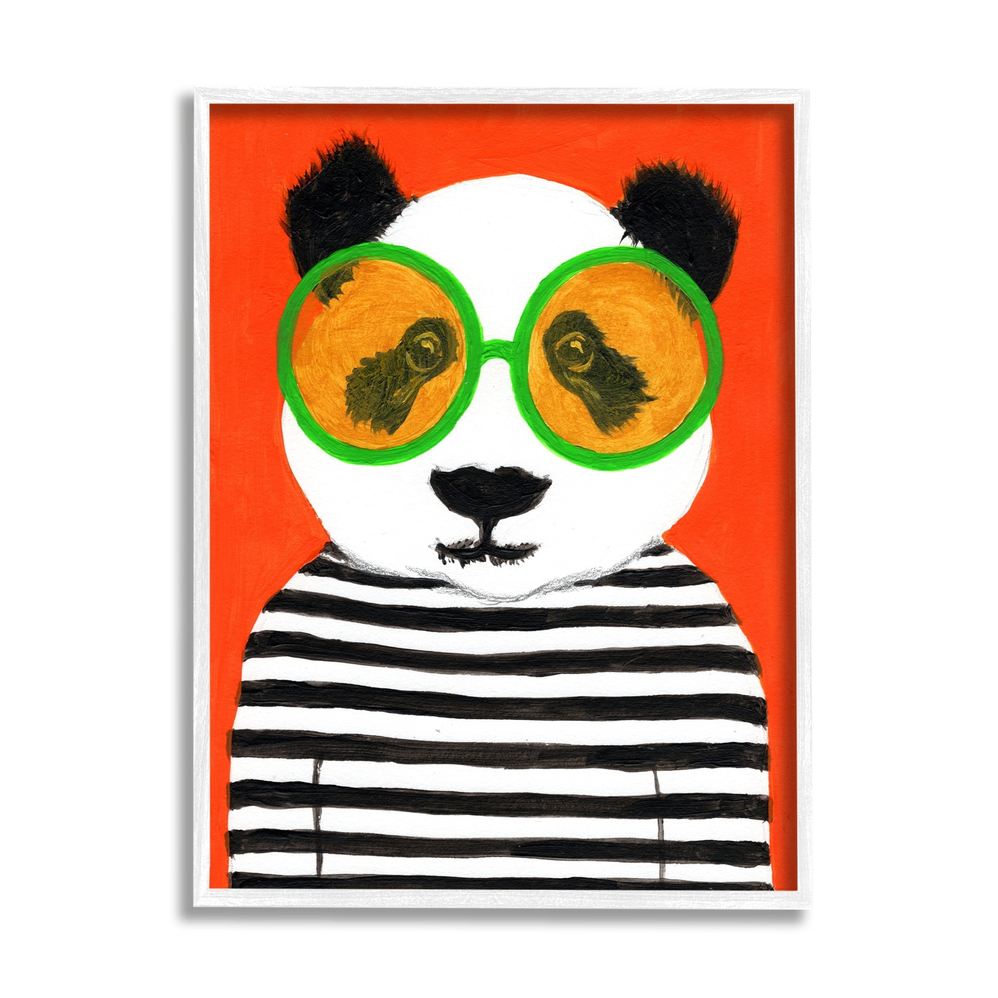 Stupell Industries Bold Panda Bear Striped Shirt Animals & Insects Painting White Framed Art Print Wall Art
