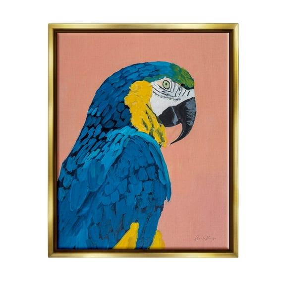 Stupell Industries Bold Parrot Wildlife Portrait Painting Metallic Gold Floating Framed Canvas Print Wall Art, Design by Pamela Munger