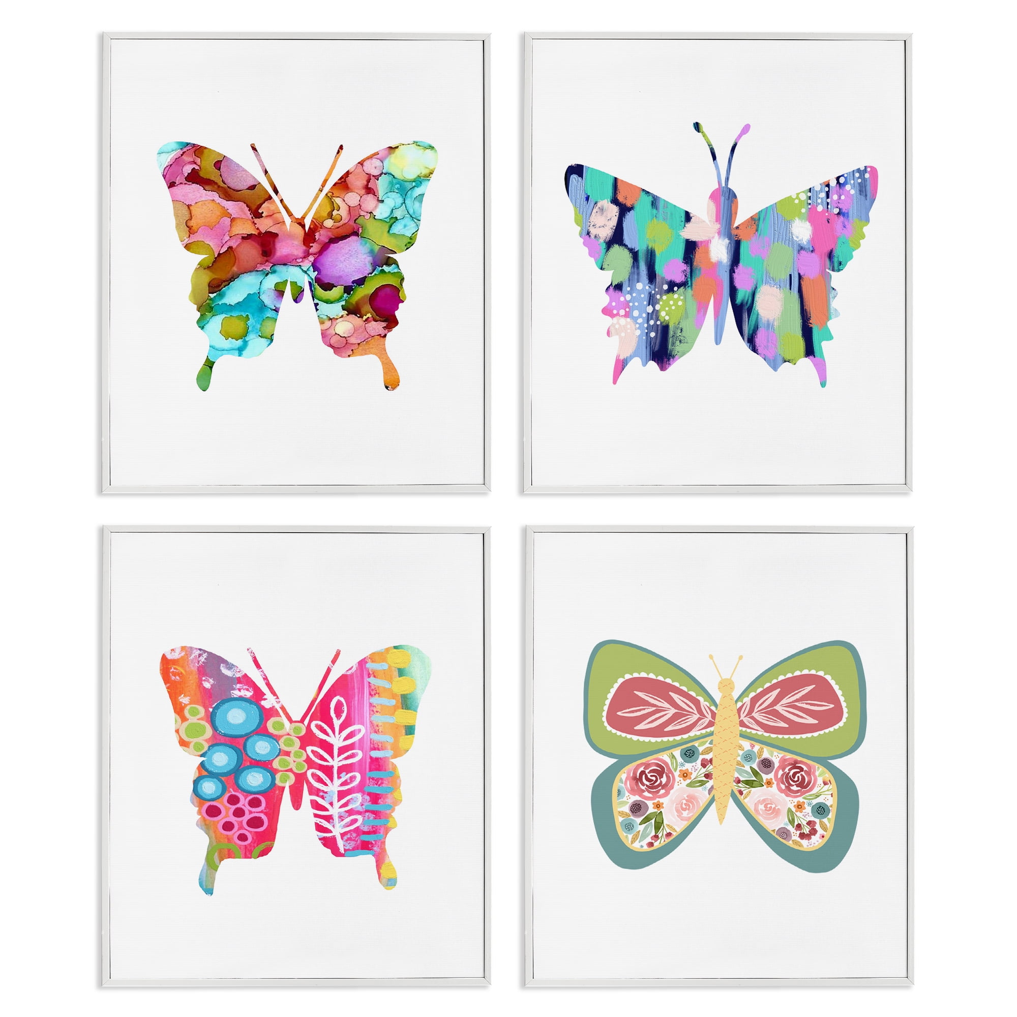 Stupell Industries Bold Patterned Butterflies Insects Painting White Framed Art Print Wall Art, 11 x 14, Set of 4