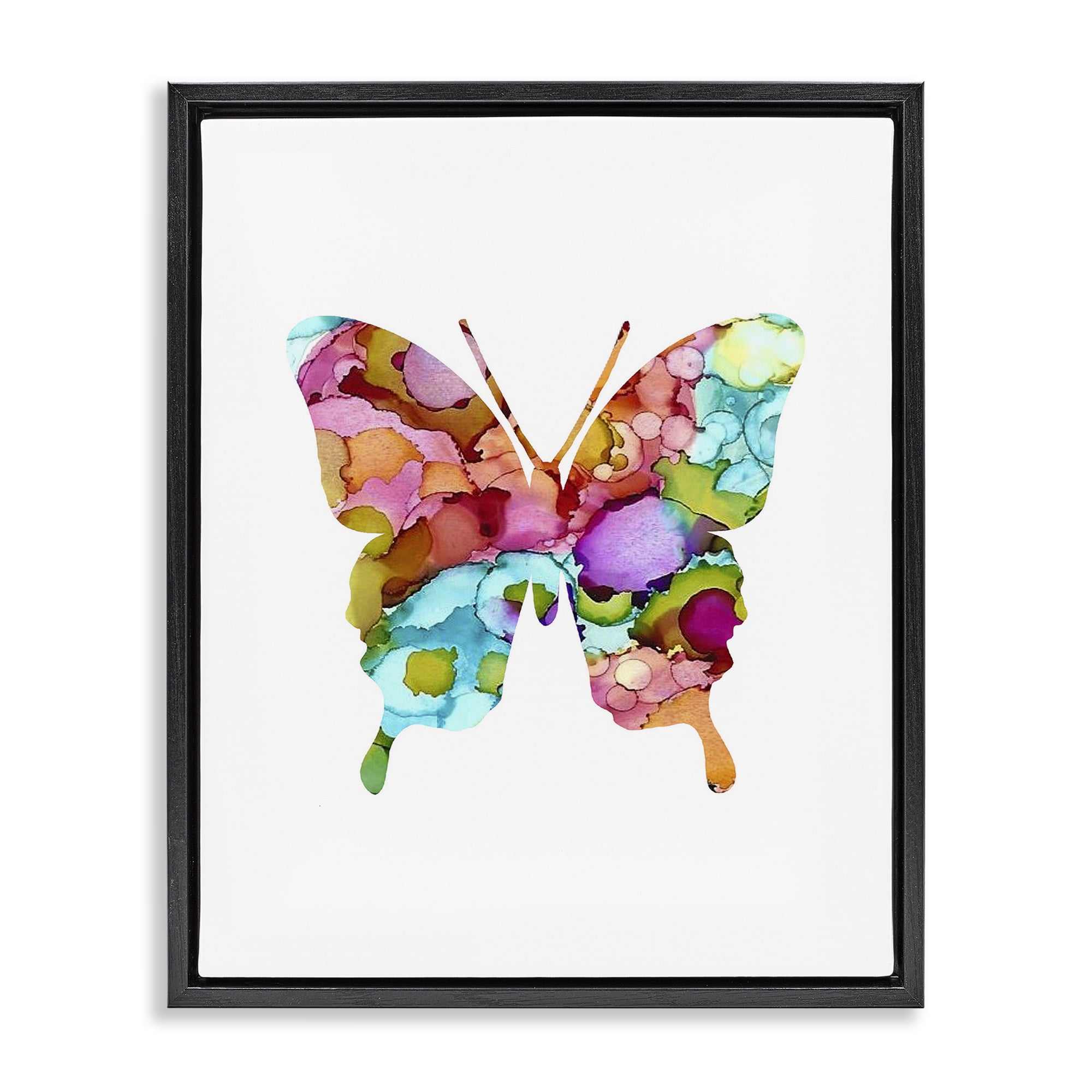 Stupell Industries Bold Patterned Butterfly Animals Painting Black Floater Framed Canvas Art Print Wall Art, 25 x 31
