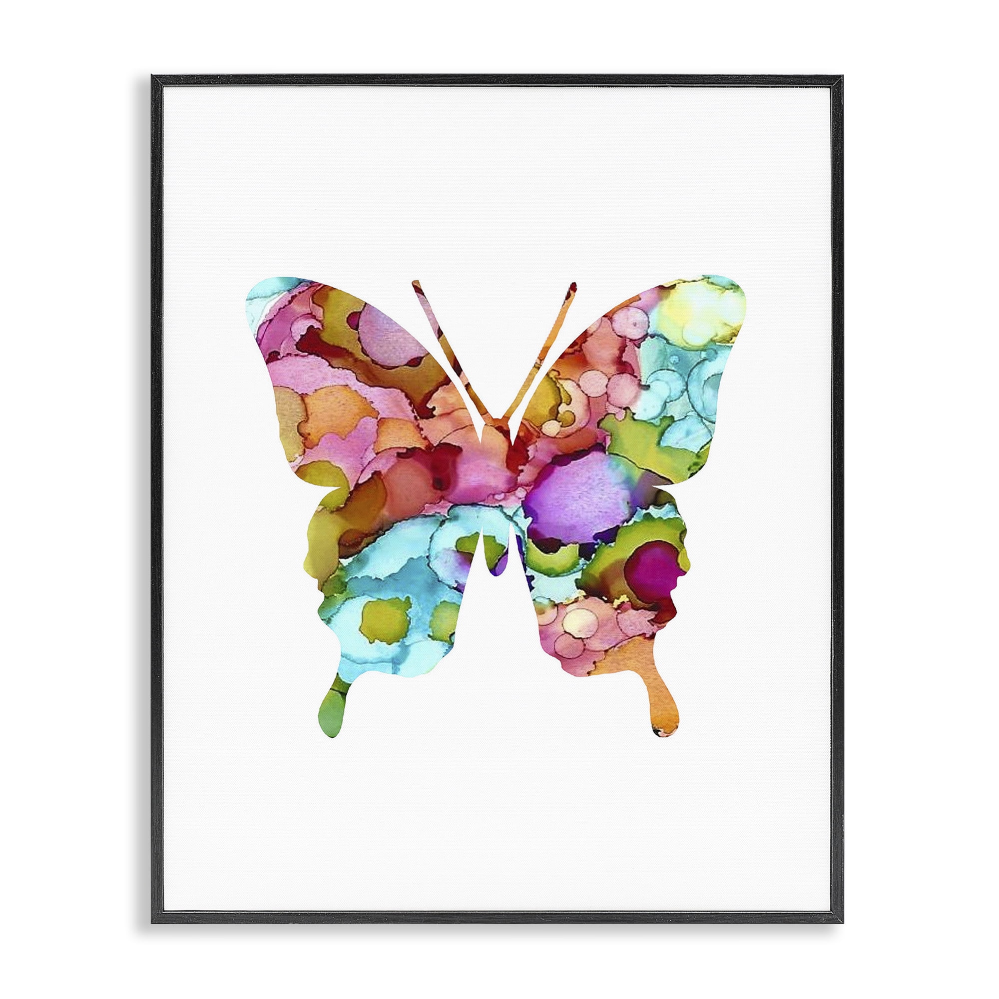 Stupell Industries Bold Patterned Butterfly Animals Painting Black Framed Art Print Wall Art, 16 x 20
