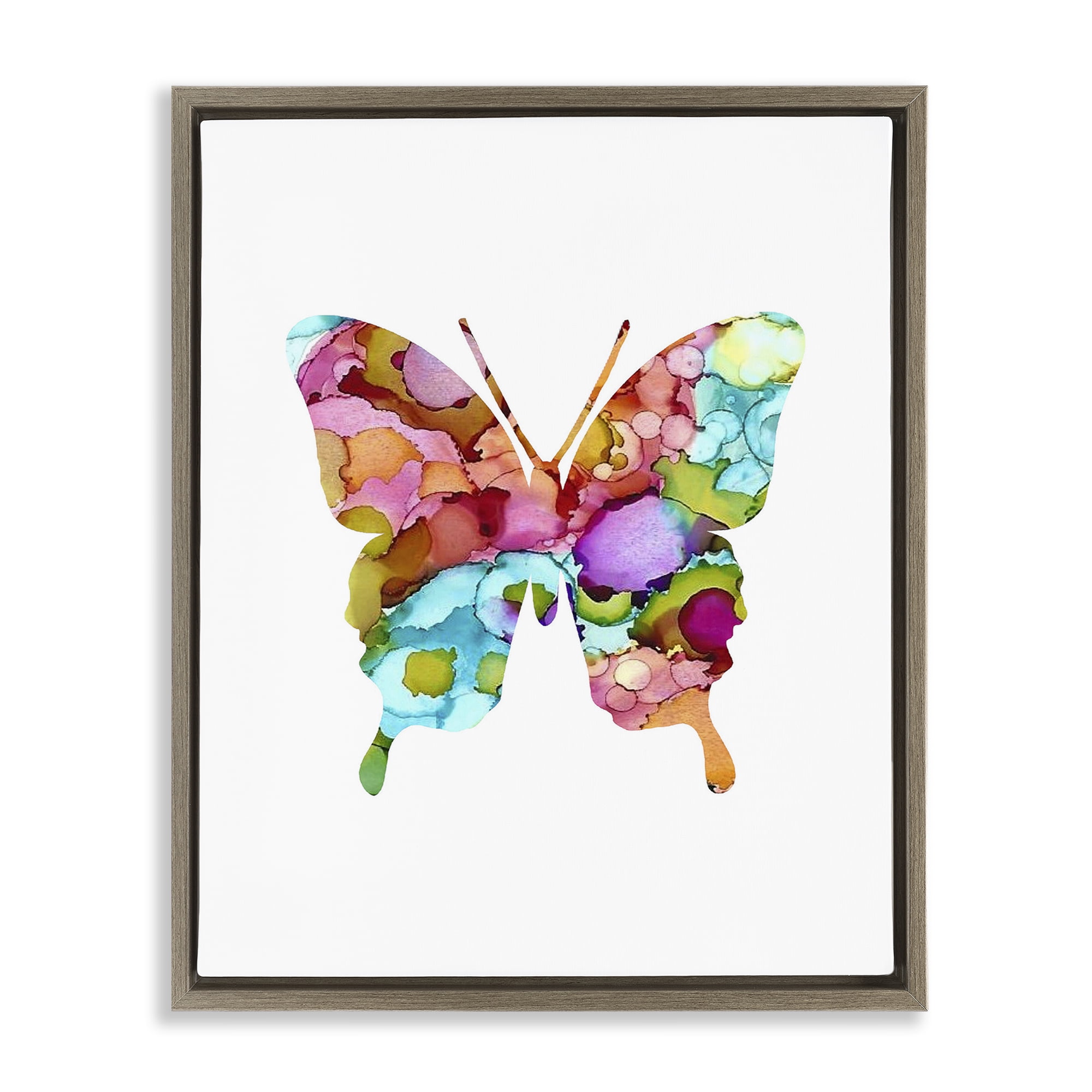 Stupell Industries Bold Patterned Butterfly Animals Painting Brown Floater Framed Canvas Art Print Wall Art, 17 x 21
