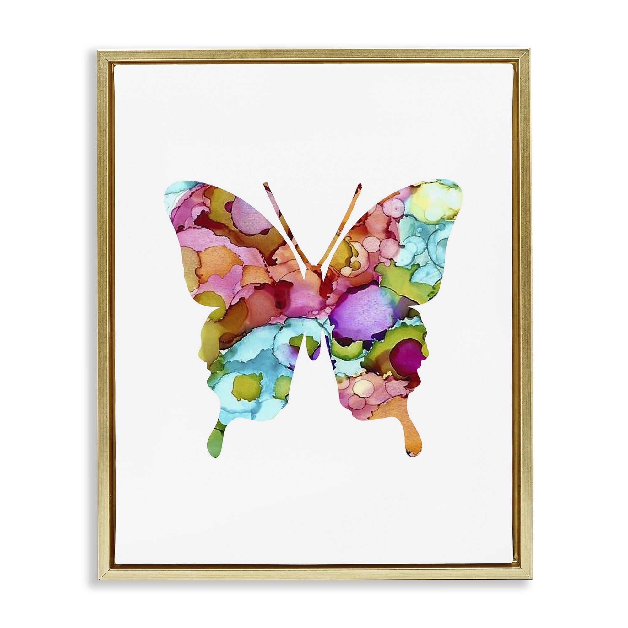 Stupell Industries Bold Patterned Butterfly Animals Painting Gold Floater Framed Canvas Art Print Wall Art, 17 x 21