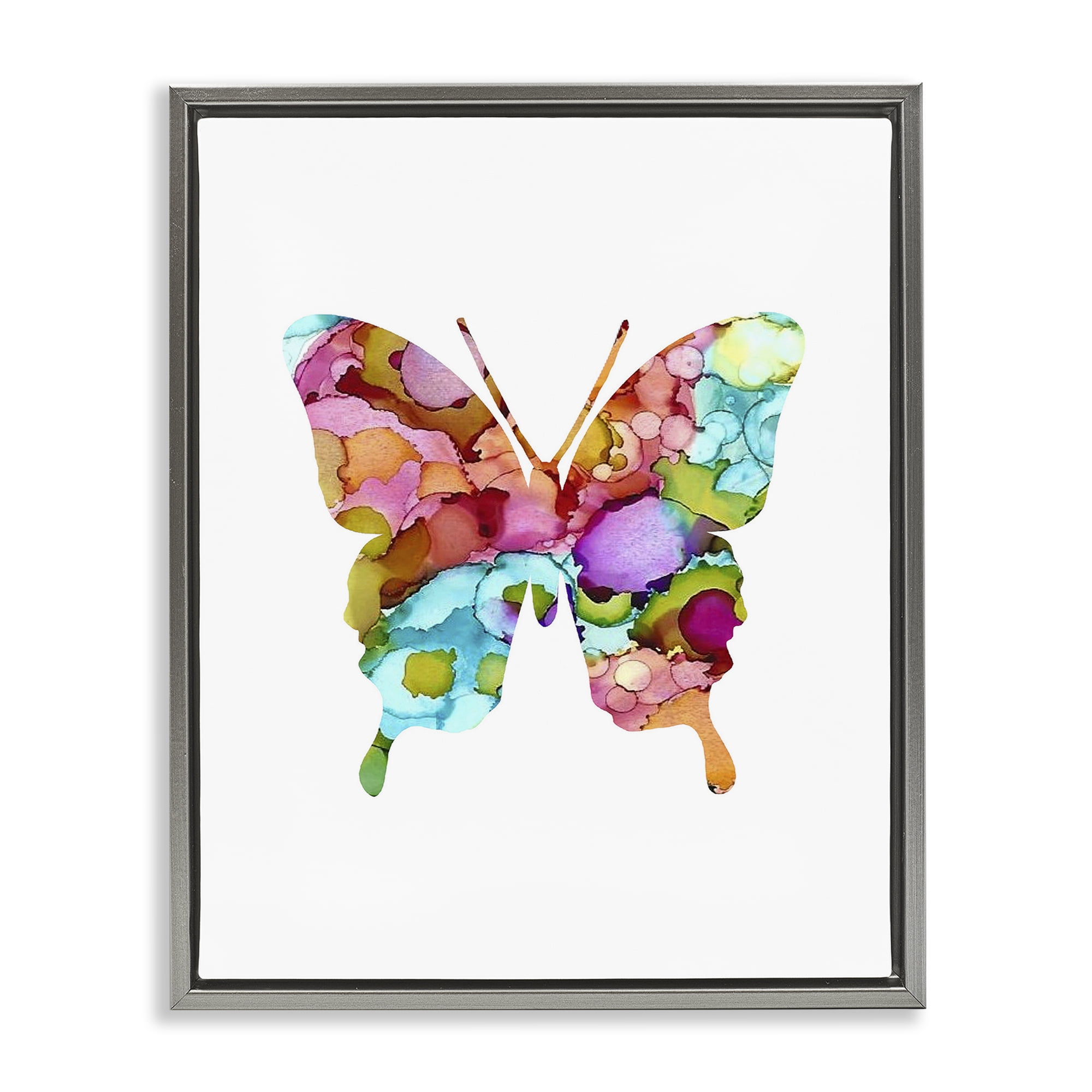 Stupell Industries Bold Patterned Butterfly Animals Painting Gray Floater Framed Canvas Art Print Wall Art, 17 x 21