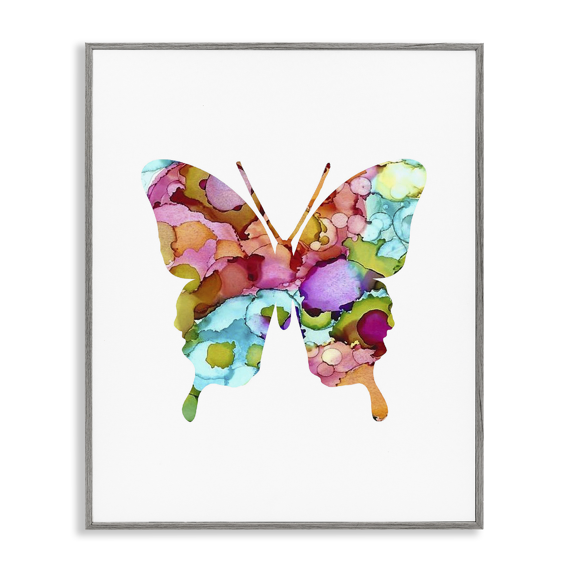 Stupell Industries Bold Patterned Butterfly Animals Painting Gray Framed Art Print Wall Art, 16 x 20