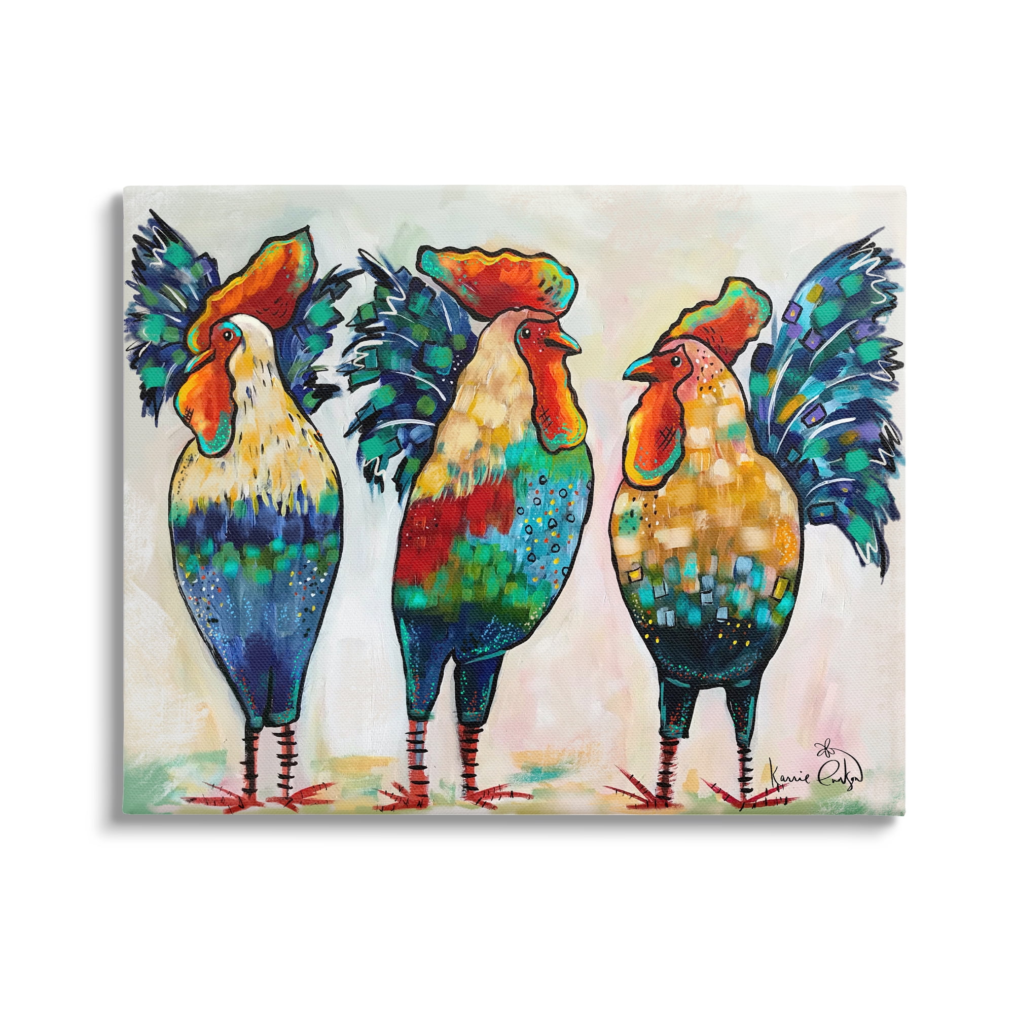 Stupell Industries Bold Patterned Chickens Hens Vivid Feathers Standing Painting Gallery Wrapped Canvas Print Wall Art, Design by Karrie Evenson
