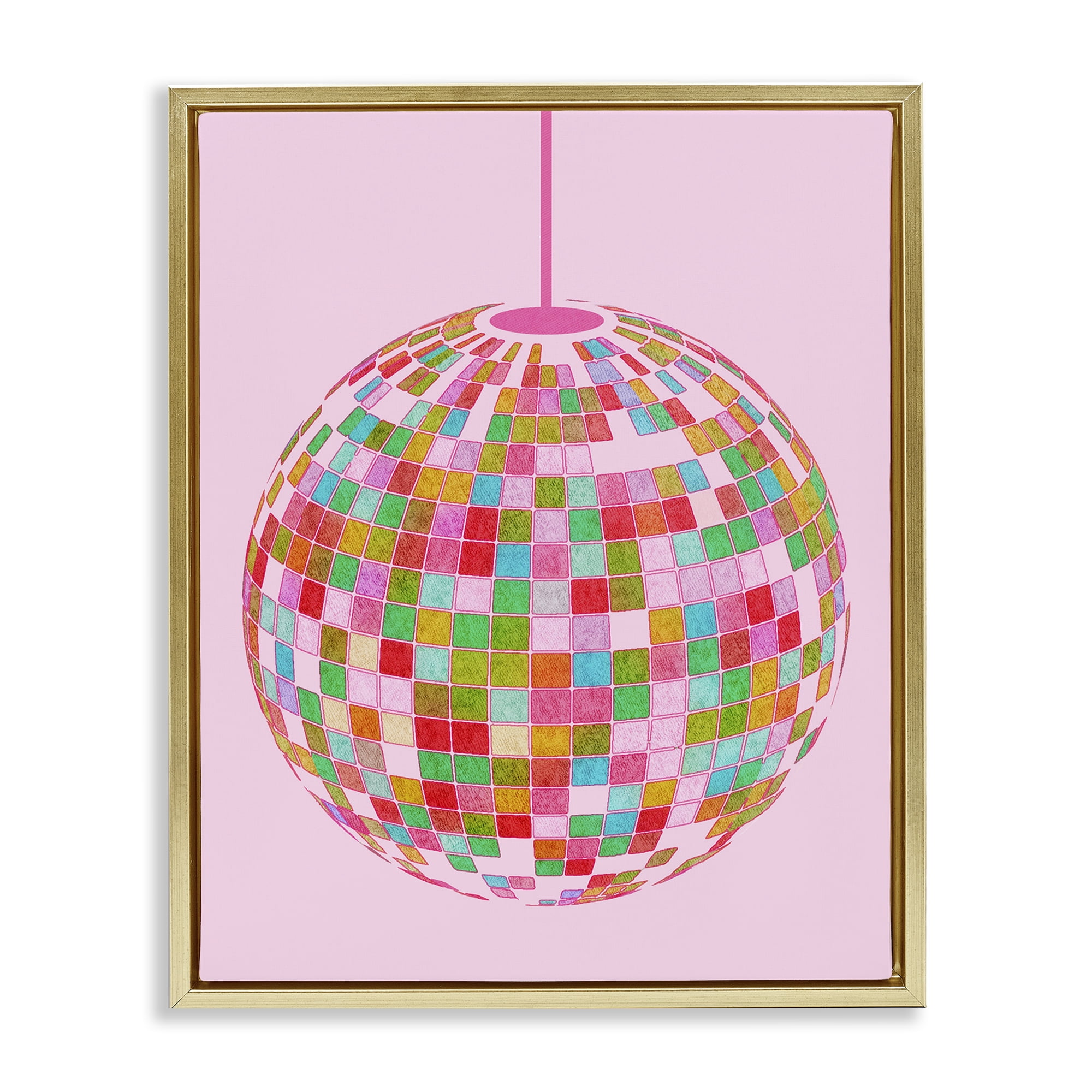 Stupell Industries Bold Patterned Disco Ball Performing Arts Painting Gold Floater Framed Art Print Wall Art, 17 x 21