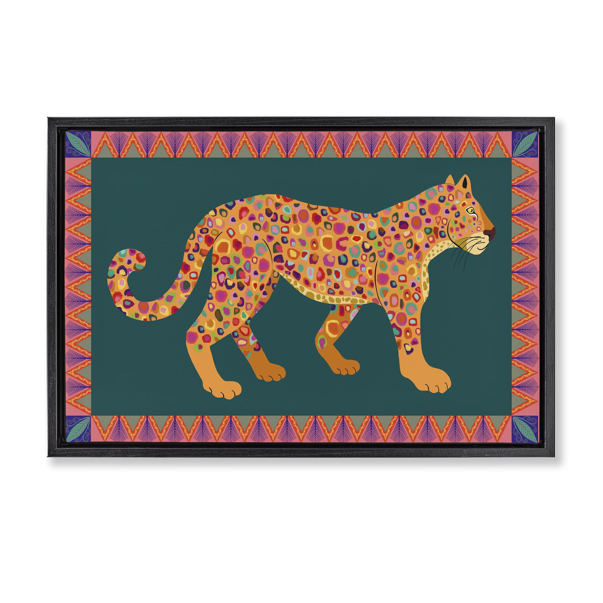 Stupell Industries Bold Patterned Lion Animals Painting Black Floater Framed Canvas Art Print Wall Art, 31 x 21