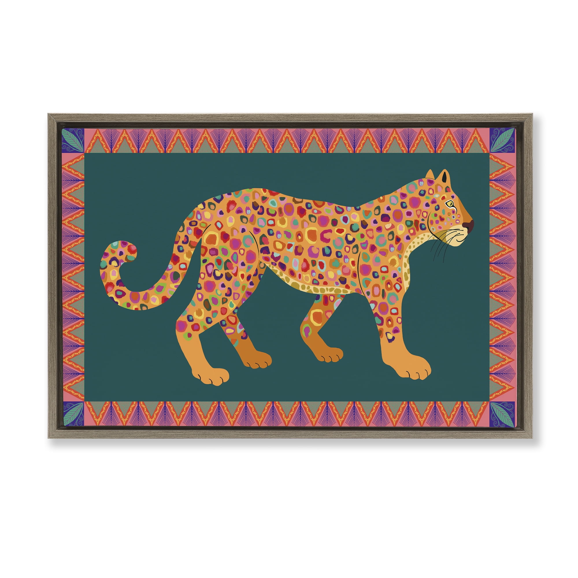 Stupell Industries Bold Patterned Lion Animals Painting Brown Floater Framed Canvas Art Print Wall Art, 25 x 17