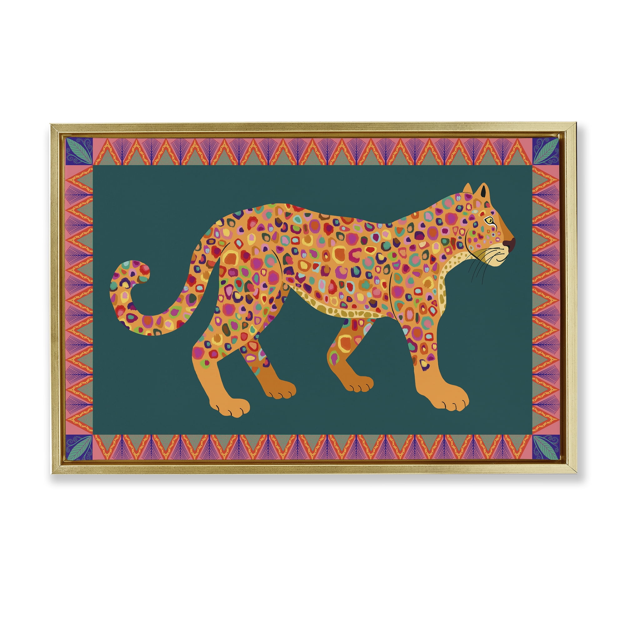 Stupell Industries Bold Patterned Lion Animals Painting Gold Floater Framed Canvas Art Print Wall Art, 25 x 17