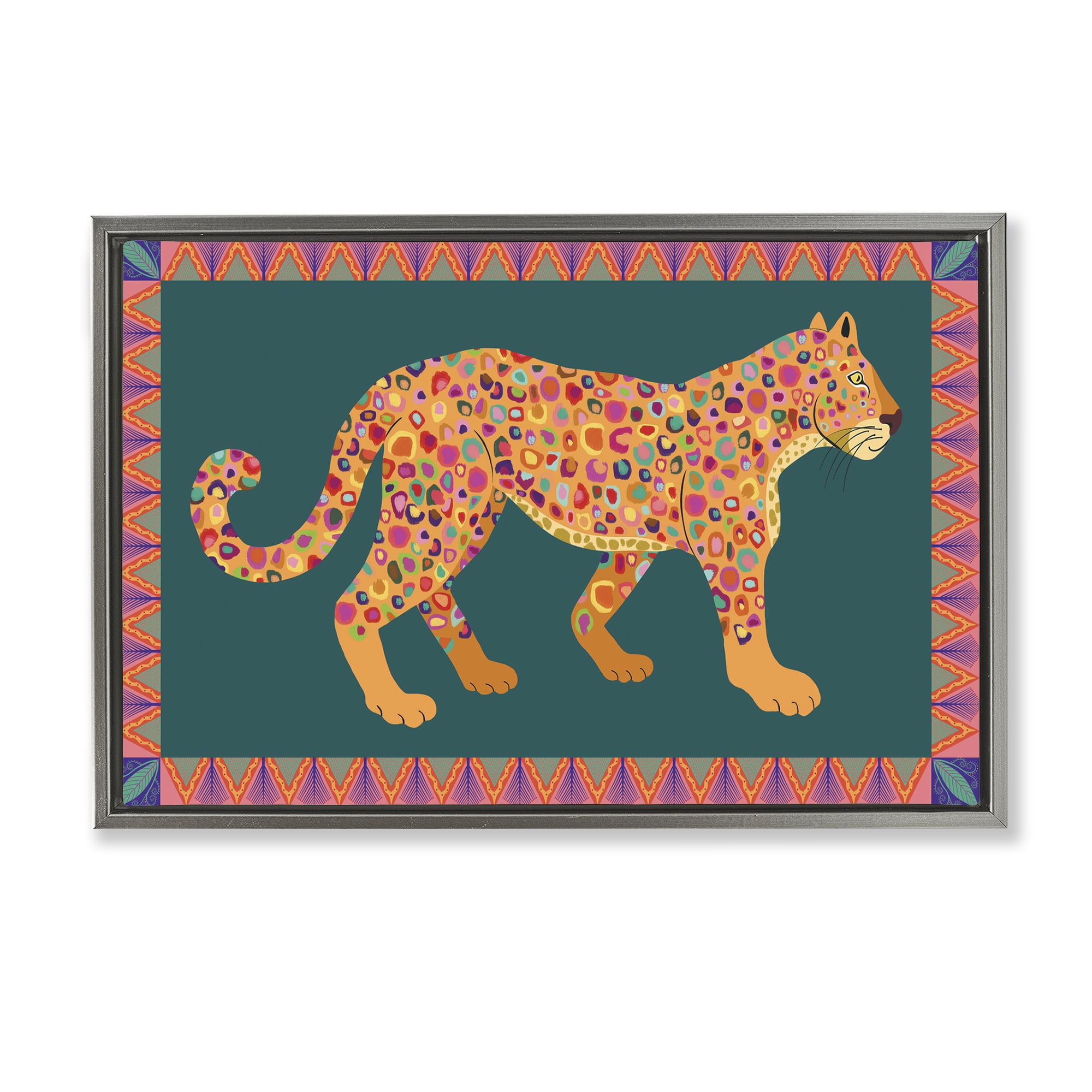 Stupell Industries Bold Patterned Lion Animals Painting Gray Floater Framed Canvas Art Print Wall Art, 25 x 17