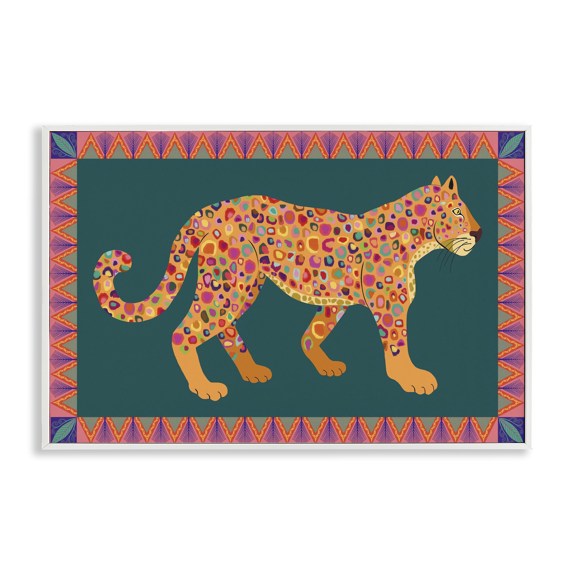 Stupell Industries Bold Patterned Lion Animals Painting White Framed Art Print Wall Art, 24 x 16