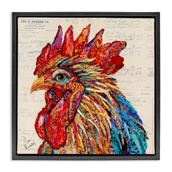 Stupell Industries Bold Patterned Rooster Black Framed Floater Canvas Wall Art design by Lisa Morales, 18 x 18