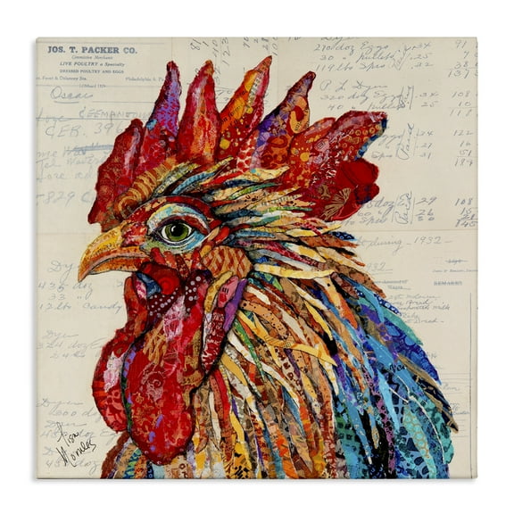 Stupell Industries Bold Patterned Rooster Canvas Wall Art design by Lisa Morales, 24 x 24