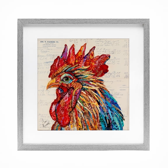 Stupell Industries Bold Patterned Rooster Gray Framed Print Under Glass design by Lisa Morales, 16 x 16