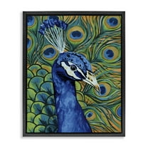 Stupell Industries Bold Peacock Feathers Pattern Animals & Insects Painting Black Floater Framed Canvas Art Print Wall Art, 17 x 21