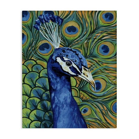 Stupell Industries Bold Peacock Feathers Pattern Animals & Insects Painting Gallery Wrapped Canvas Art Print Wall Art, 16 x 20
