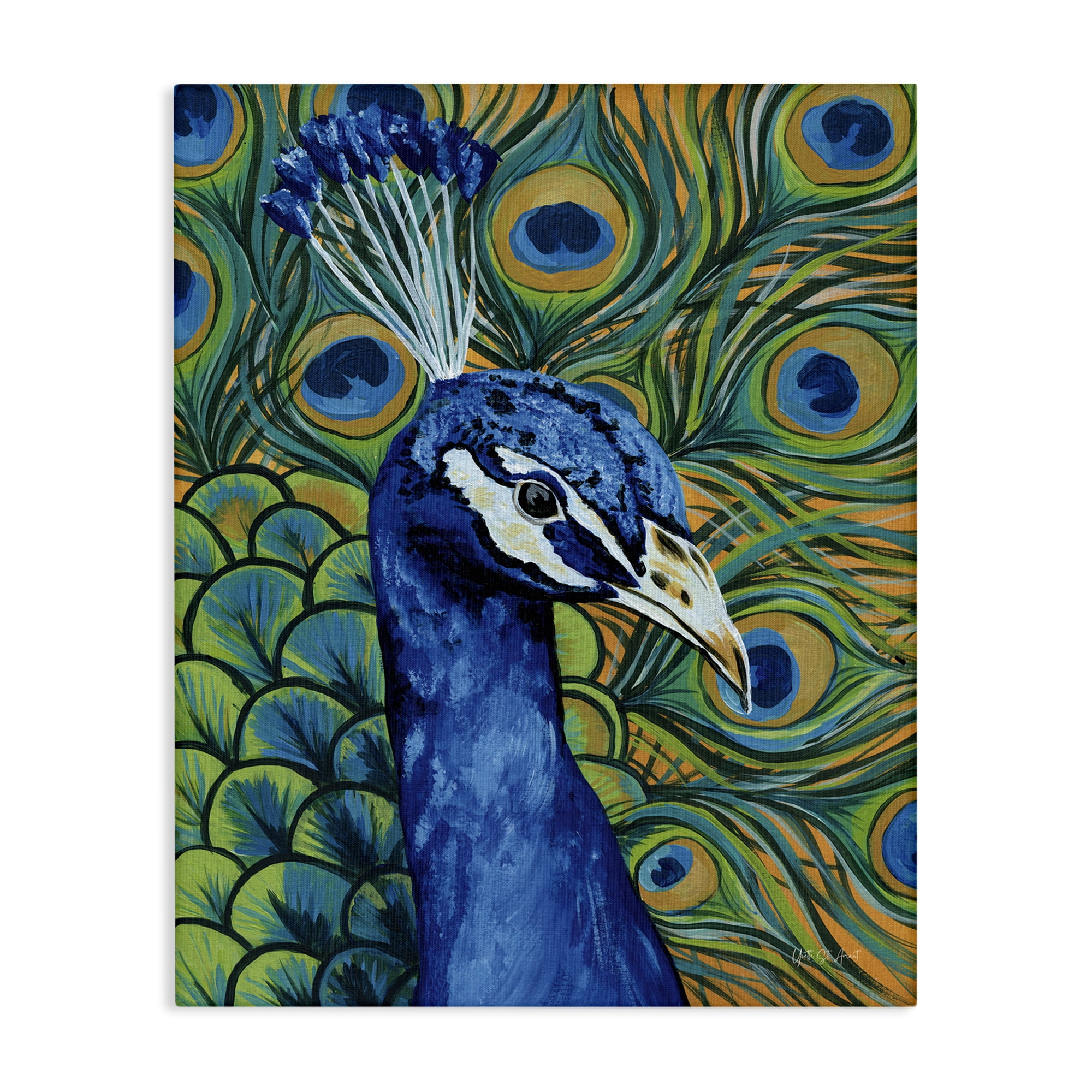 Stupell Industries Bold Peacock Feathers Pattern Animals & Insects Painting Gallery Wrapped Canvas Art Print Wall Art, 30 x 40