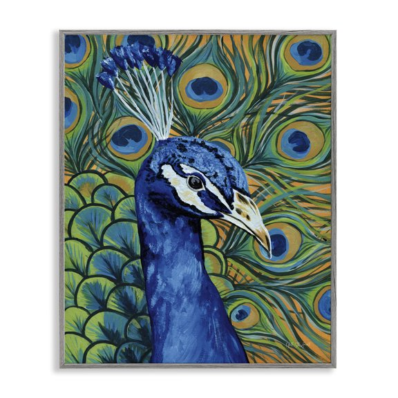 Stupell Industries Bold Peacock Feathers Pattern Animals & Insects Painting Gray Framed Art Print Wall Art, 11 x 14