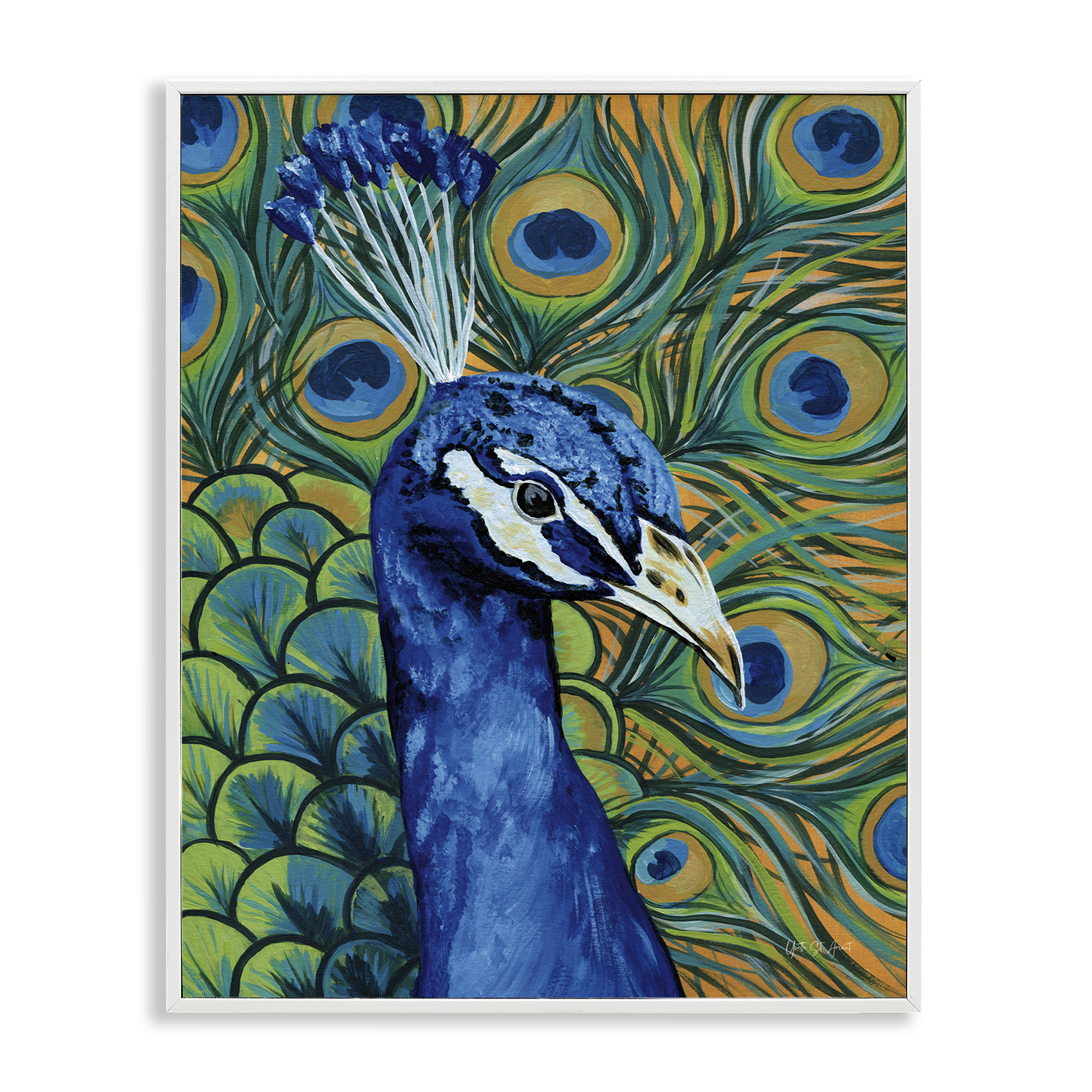 Stupell Industries Bold Peacock Feathers Pattern Animals & Insects Painting White Framed Art Print Wall Art, 24 x 30