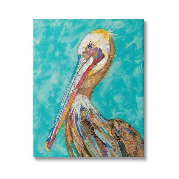 Stupell Industries Bold Pelican Bird Varied Collage Pattern Stripes Painting Gallery Wrapped Canvas Print Wall Art, Design by Lisa Morales