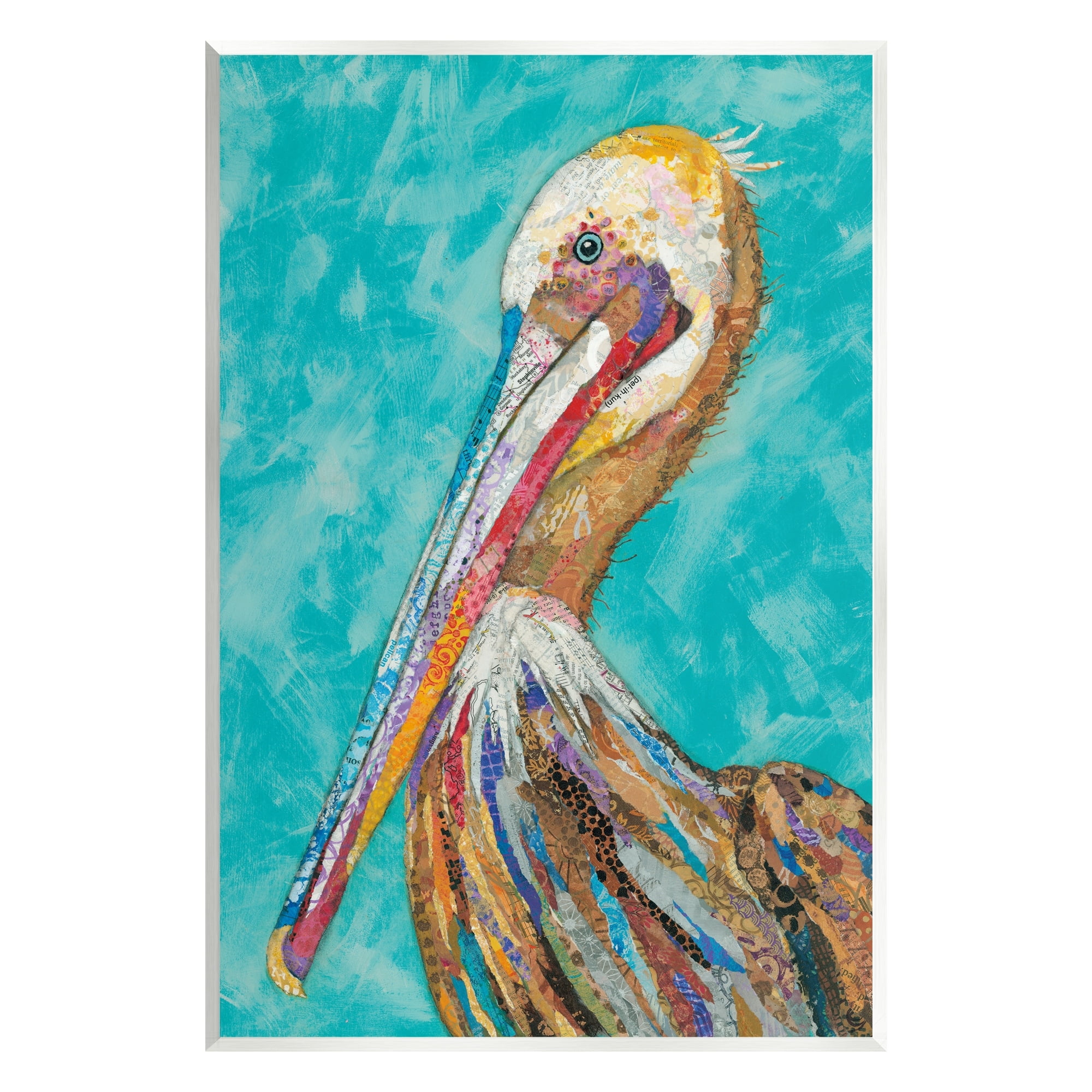 Stupell Industries Bold Pelican Bird Varied Collage Pattern Stripes Painting Unframed Art Print Wall Art, Design by Lisa Morales