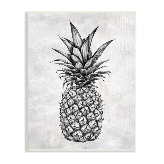 Stupell Industries Bold Pineapple Line Drawing Rustic Pattern Black White, 10 x 15,Design by Ziwei Li